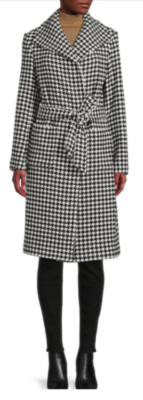 Elie Tahari Belted Houndstooth Coat Small 2-8 MSRP $395